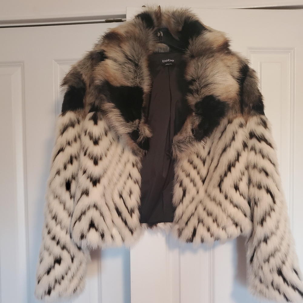 Bebe's faux fur coat, lined